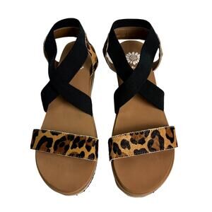 Women's Yellow Box Janalee Leopard Wedge Sandals Leather Elastic Strap‎ Shoes 9